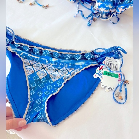 NWT BECCA Blue Patterned Bikini 2-piece Set Swim Tank Top + Bottom Size Large - Picture 6 of 10